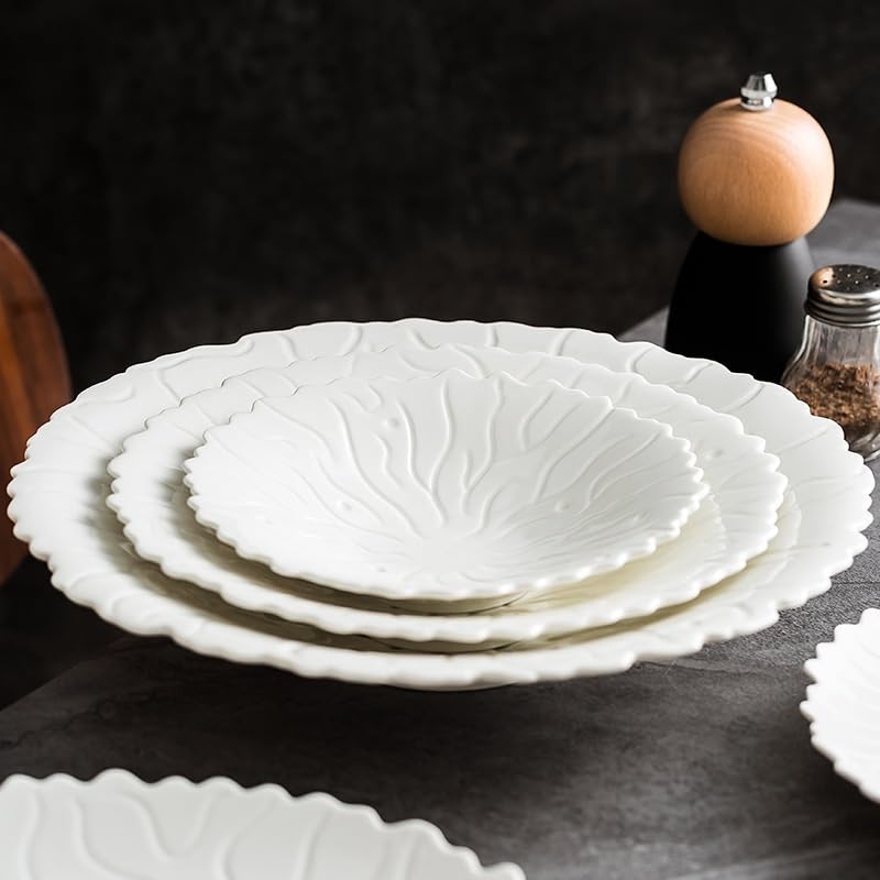 Platos para La Cena Platos De Postre Plato De Porcelana Blanca Plato con Borde En Relieve Creativo Plato Hondo De Restaurante Plato De Pasta De Hotel Platos Platos De CER，9inch