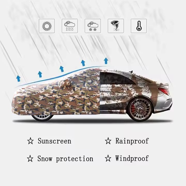 Image of Waterproof Car Body Cover Compatible with Jeep Compass with Mirror and Antena Pocket and Soft Cotton Lining (Fully Bottom Elastic Triple Stitched) (Army)