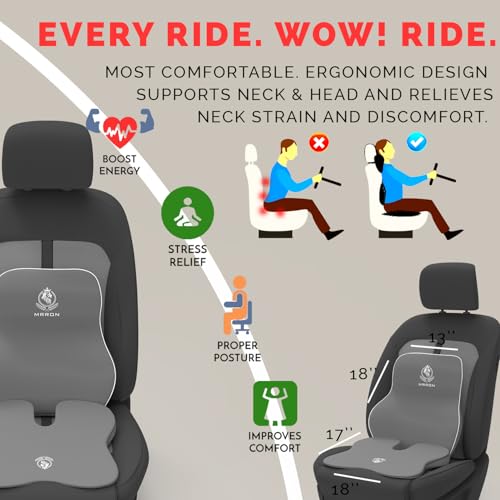 Image of MRRON Car Comfort Combo | Memory Foam Backrest & Wedge Seat Cushion Combo of 2 | Orthopedic Support for Back, Tailbone, Sciatica | Ergonomic Comfort for Car, Office| Posture Correction | Universal Fit