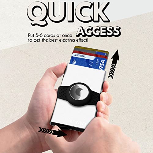 Mens Wallet Card Holder for AirTag - Minimalist Stealth Pop Up Wallet for Men Compatible with Apple AirTag - Slim RFID Metal Wallet with Rubber Bands Holds 10-14 Credit Cards and Cash (Black & Sliver)3