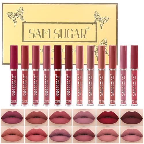 KIMIEYE 12 Shades Matte Finsh Liquid Lipstick Set, Nude Wine Red Pink Dark Color Lip Tint Stain Lip...