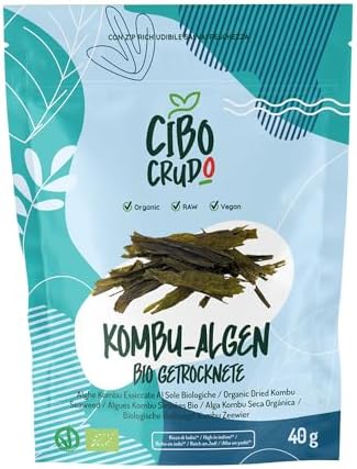 Cibo Crudo Kombu Alge Bio getrocknet aus Galicien 40 g | Bio Kombu Alge (Saccharina latissima), von Hand in Galicien geerntet und am Ursprungsort getrocknet. 40 g Beutel