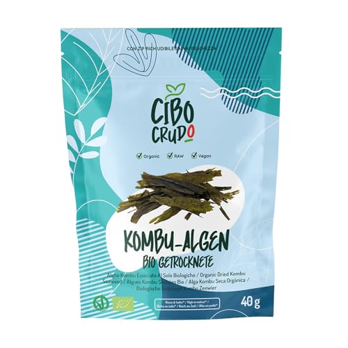 Bio Kombu Algen Vegan - 40g. Premium Qualität Sonnengetrocknet Alge. Seetang Blätter für Dashi Brühe order Sushi. Konbu Algen Getrocknet. Reich an Ballaststoffen und Mineralsalzen