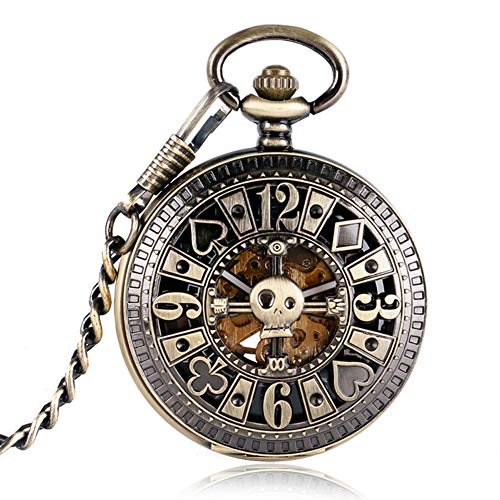 Simple Pocket Watch, Automatic Mechanical Poker Pendant Skull Bronze Pocket Watches for Men, Pocket Watch Gift - WuHu Ren Store