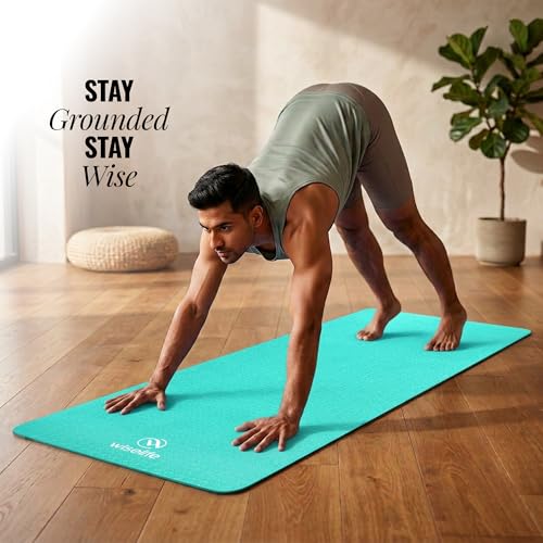 Image of WiseLife Classic Eco-TPE 8 MM Yoga Mat with Yoga Strap for Men & Women | Extra Thick, Long & Wide Non-Slip, Anti-Tear Exercise Mat for Home, Gym, Workout, Fitness, Yoga & Pilates (Teal)
