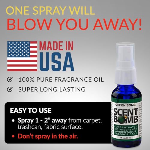 Image of Scent Bomb Air Freshener Spray, Long-Lasting Odor Eliminator - Effective Deodorizer for Home & Car, Fresh Room Spray for Kitchen, Bathroom & Smell Neutralizer - 1 oz Pack of 4, Green Bomb Scent