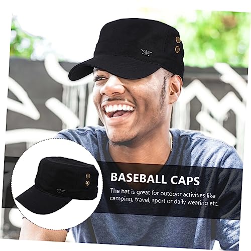 FRCOLOR 1Pc Men Flat Top Baseball Cap Casual Stylish Sun Hat for Outdoor Sports Durable All Season Wear for Beach Travel and Daily Activities Black3