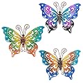 dreamskip 3 Pack Metal Butterfly Wall Decor, Colorful Metal Butterfly Outdoor Wall Art, Hand-Made Outdoor Wall Decor For Garden, Patio, Fence, Yard