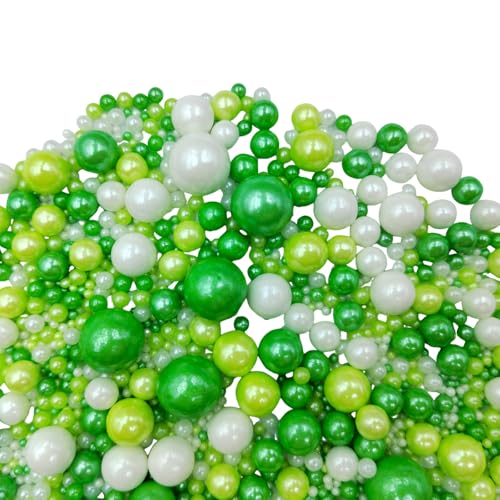 Image of Edible White Green Sugar Pearls Candy Sprinkles 120G / 4.23Ounce Baking Cake Sprinkles Cupcake and Cake Topper Cookie Decorations Wedding Party Valentines Halloween Christmas Supplies
