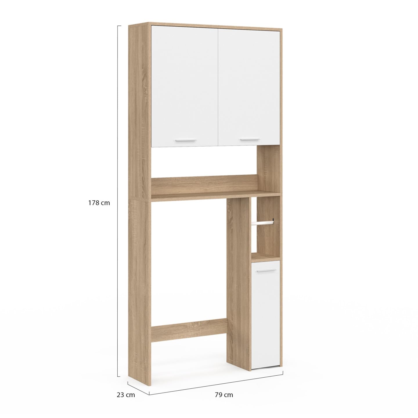 IDMarket WALLIS – Mueble estante superior para inodoro de madera de haya y blanco