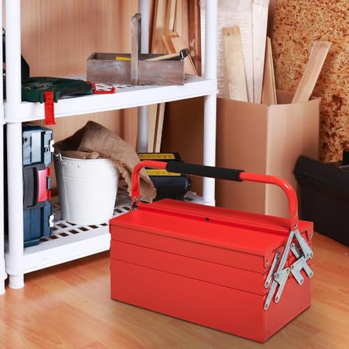 Heavy Duty Steel Tool Box with 5 Collapsible Trays for Home, Garage, and Workshop Organization