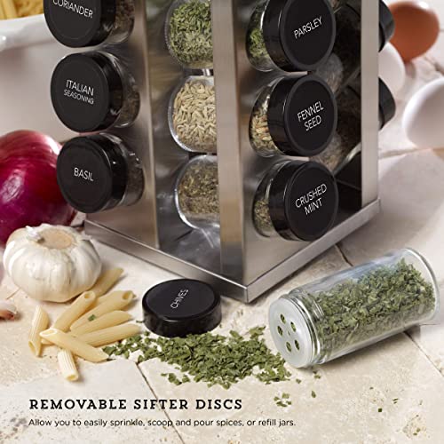 Kamenstein 20 Jar Heritage Revolving Countertop Spice Rack Organizer with Spices Included, FREE Spice Refills for 5 years, Brushed Stainless Steel with Black Caps by Kamenstein - Image 3