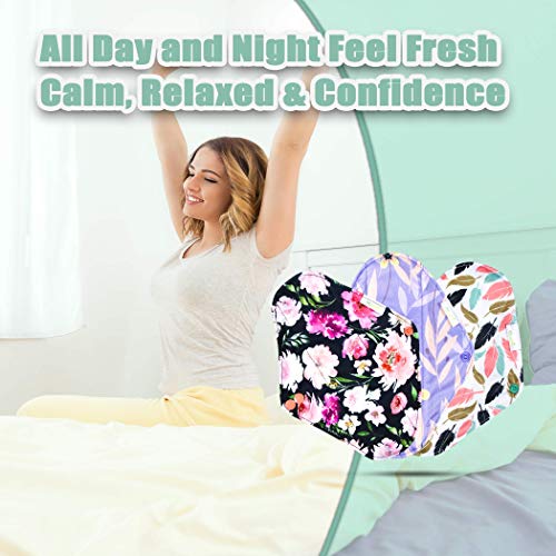 Image of wegreeco Reusable Menstrual Pads - Reusable Sanitary Pads | Panty Liners | Soft Cloth Menstrual - 6 Pack with 1 Cloth Mini Wet Bag (Large, Flower 02