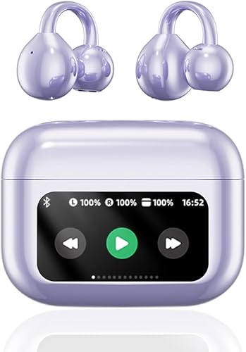 Auriculares con clip, auriculares de oreja abierta, inalámbricos, Bluetooth 5.4, auriculares con clip con pantalla táctil LCD, auriculares ligeros y