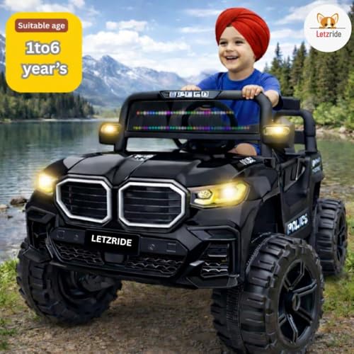 Image of Kids Electric Ride-On Car for 1-6 Years | Battery Operated with LED Lights, Music, Remote Control & Rechargeable Battery | 4-Wheel Drive Toy Car for Boys & Girls (Black)