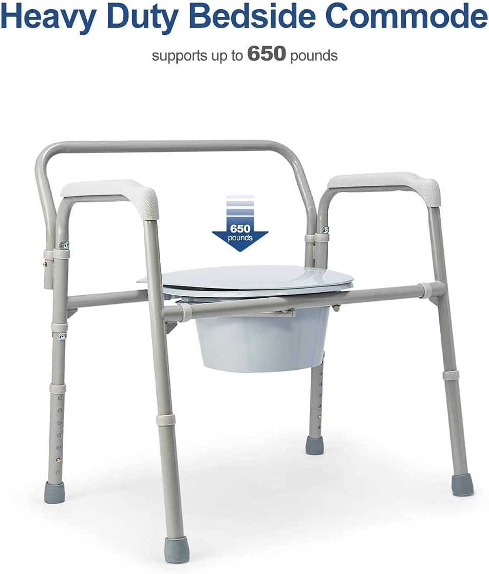 OasisSpace Heavy Duty Bedside Commode-Bariatric Folding Commode Support up 650lb, 3 in 1 Toilet Seat Chair Clip on Seat for Easy Cleaning : Health & Household