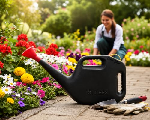Image of Ocean Mart Watering Can - Green (5L) | Garden Water Can with Built-in Sprayer Black