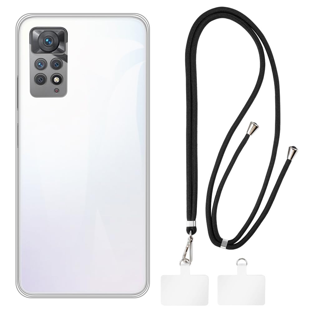 Case and Crossbody Lanyard Set Compatible with Xiaomi Redmi Note 11 Pro 4G Phone Cover and Adjustable Neck Strap with Metal Buckles and 2 Patches(Clear + Black)