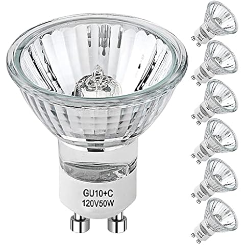 PaeorRorL GU10 Halogen Light Bulbs,6 Pack 120V 50W Dimmable MR16 GU10 Base Bulb with Glass Cover,GU10+C Halogen Light Bulbs for Track&Recessed Lighting,Long Lasting Lifespan,Warm White Cover
