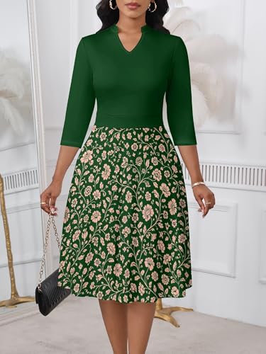 Image of PinkPatty Women's Casual A-line Midi Dresses 3 /4 Sleeve V Neck Fit and Flare Dress with Pockets