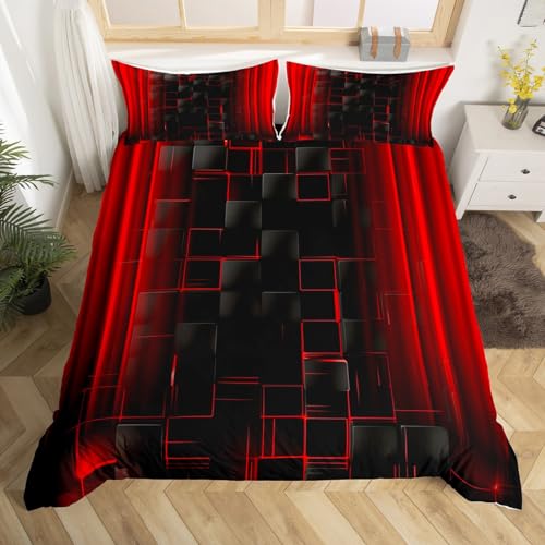 Housse de couette géométrique abstraite ombrée et parure de lit rayures rouges
