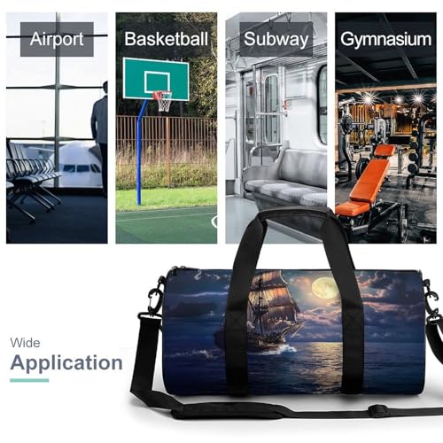 Boat Seascape And Moon in The Sky Sports Gym Bag Travel Duffel Workout Bag with Adjustable Strap3