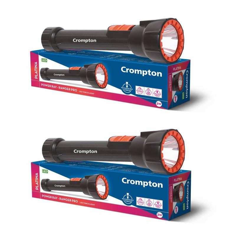 See full amazon price history chart for Crompton Ranger Pro Rechargeable LED Torch Light with USB Type-C Charging | Dual Mode Lighting (Black & Orange, Pack of 2) Crompton Ranger Pro Rechargeable LED Torch Light with USB Type-C Charging | Dual Mode Lighting (Black & Orange, Pack of 2) (B0CD81GTMW) Amazon Price History, Amazon Price Tracker