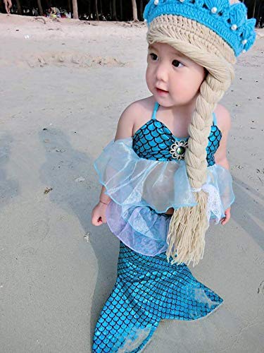 Crochet ice Queen Princess Beanie Knit hat with Tiara and Braid for Baby Girl Toddler Blue (Size M)3