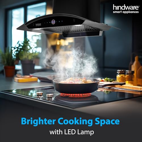 Image of Hindware Smart Appliances | Nadia BLDC 75 IN Kitchen Chimney | 1600 CMH |Curved Glass | Filterless | Auto Clean | Touch Control, Motion Sensor | 12 Yrs Warranty on Motor & 3 Yrs on Product (Black)