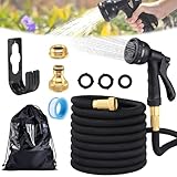 Gartenschlauch Flexibel 15m, Ausziehbare Garten Schlauch mit 8 Modi Sprühpistole, Leichter Flexibler Schlauch, Schlauch Flexibel Bewässerung mit 1/2 und 3/4 Metallverbindung, Wandhalterung, Schwarz