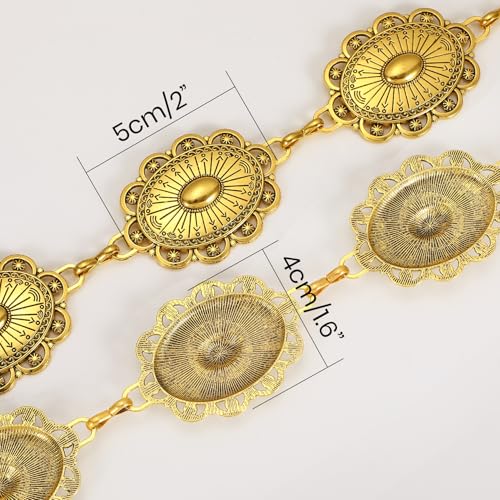 Image of WHIPPY Women Concho Chain Belt Metal Link Western Cowgirl Turquoise Chain Belt for Dress