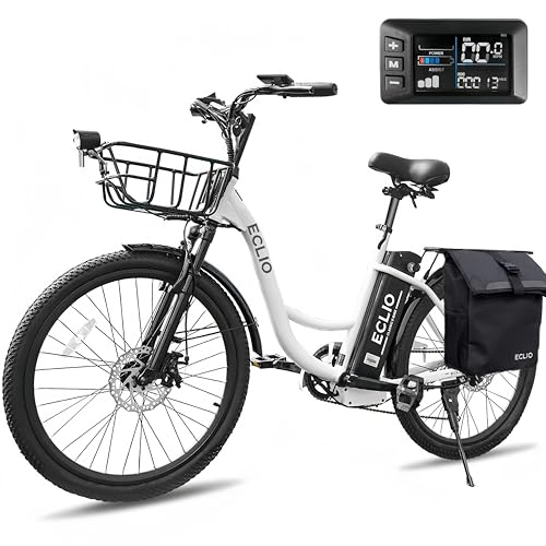 Image of 24'' Electric Bike, Peak 1000W /700W Motor 28 /20MPH, 48V /36V Removable Battery, Step Thru City Cruiser Ebike, Commuter E Bike, 7-Speed, Front Basket