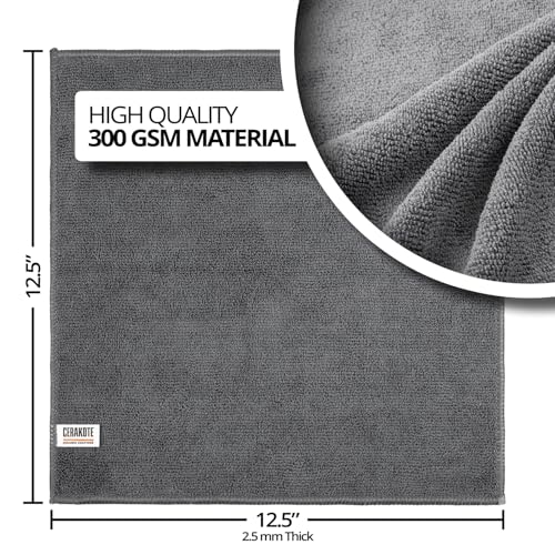 CERAKOTE Microfiber Towels (12 Pack) - Cleaning and Application Towels Durable Microfiber Material - 300 GSM Lint-Free Towel - Ideal for Cars, Home, Shop and Office Cleaning
