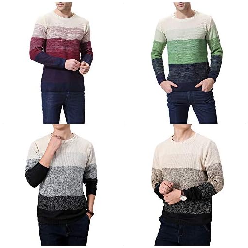 Shinsky Mens Fashion Crewneck Striped Pullover Sweater Soft Thermal Cotton Knitted Color Block Sweaters - Image 6