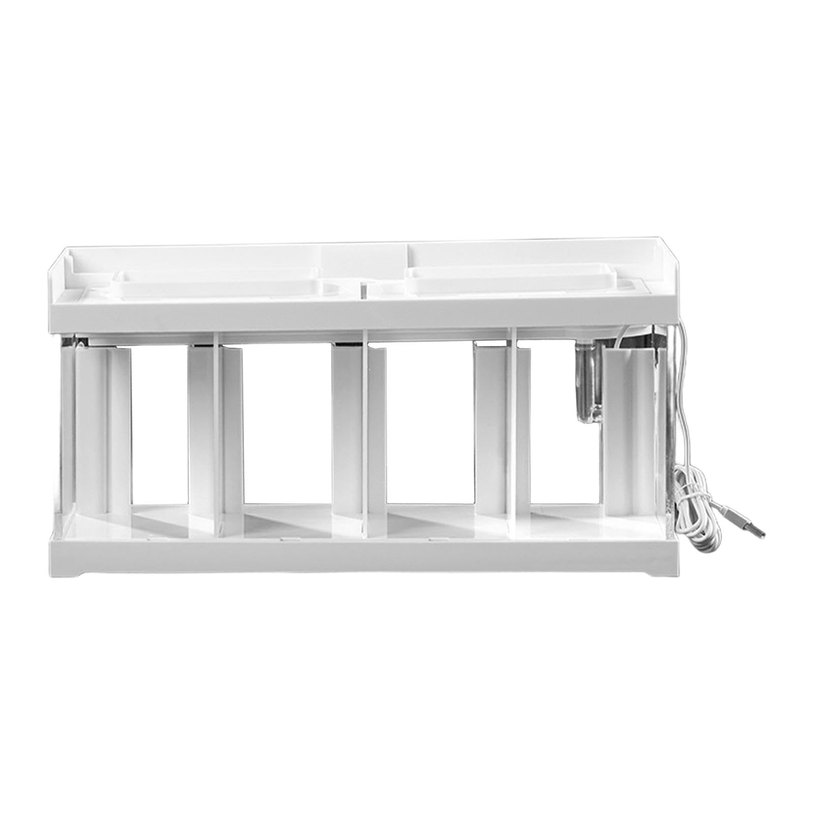 Mini Aquarium mit Integriertem Lichtstreifen Desktop Aquarium Fischzucht Box Aus Stabilem Klarer Fischbehälter mit Dekoration für Betta Fis, 4 Gitter