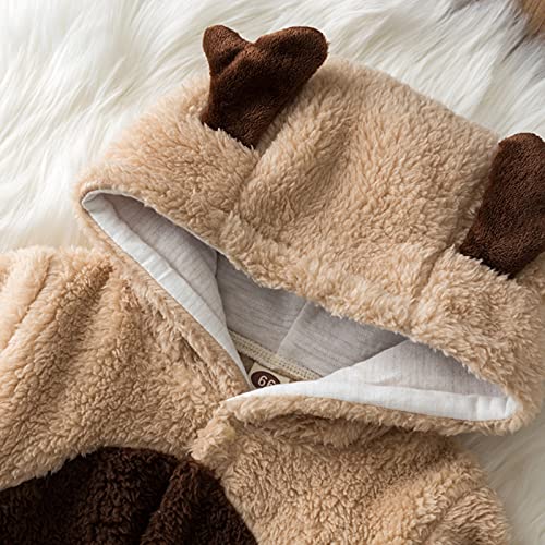 puseky Pasgeboren Baby Herten Romper, Baby Front Snaps Warm Hooded Footed Jumpsuit 0-18M - Image 7