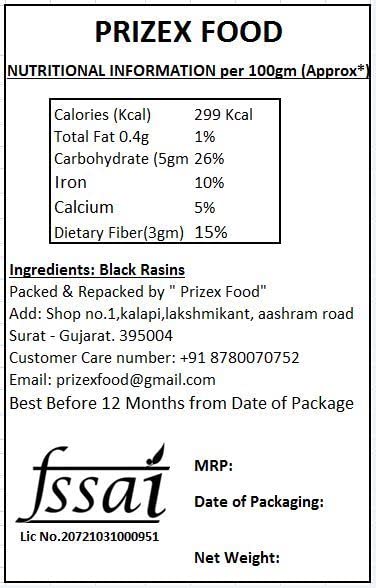 Image of Prizex Black Raisins | Black Kishmish with Seed | Kali Kishmish 400g