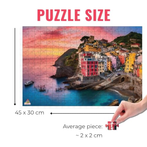 Image of World Wonders Series 2-in-1 252 Piece Jigsaw Puzzle Combo Pack - Cinque Terre & Italy & Sunset Rialto Bridge Venice Scenic Landscape Puzzles | Focus, Relaxation & Family Activity Gift Set