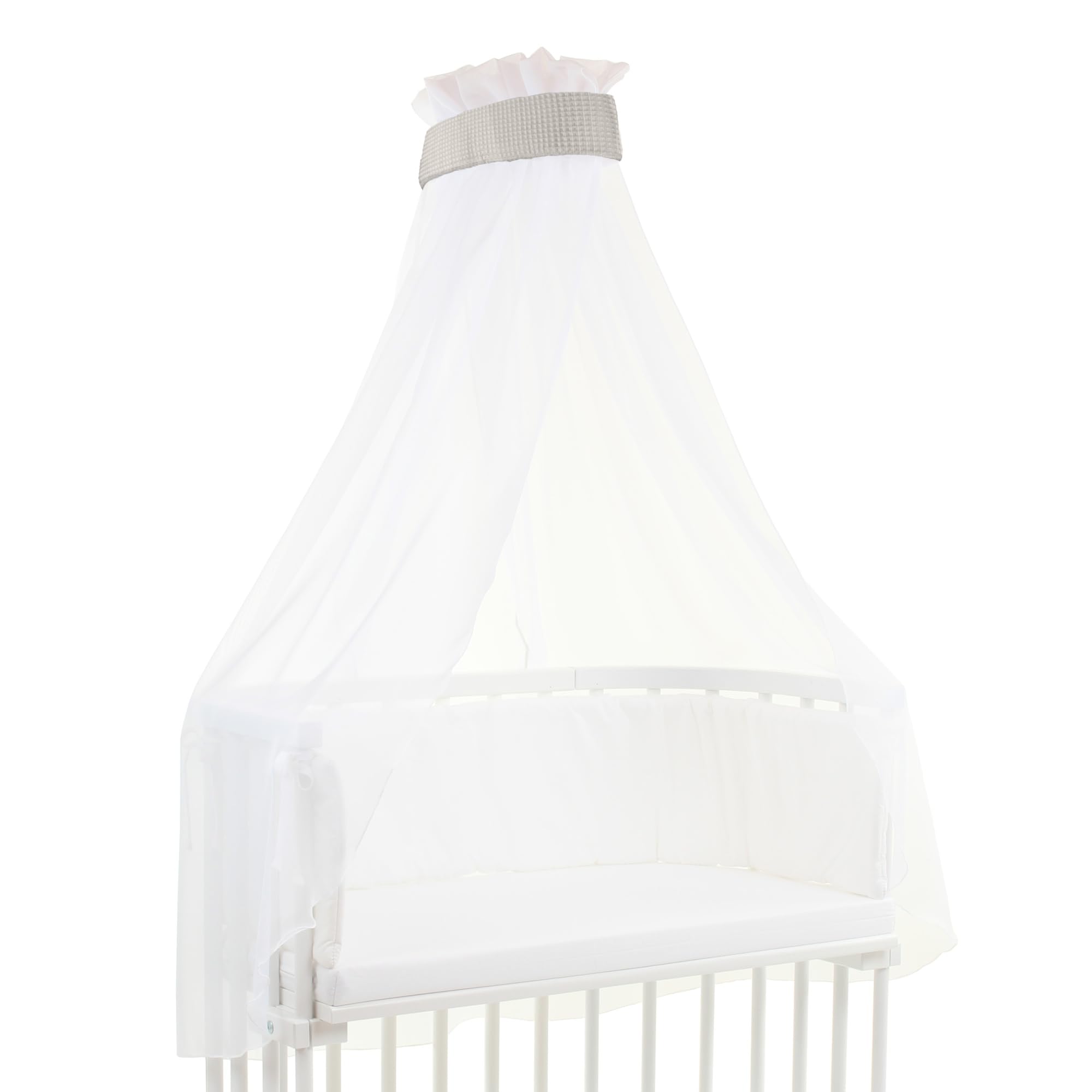 babybay Canopy Waffle Pique with Ribbon Suitable for All Models up to 96 cm Length, White Grey