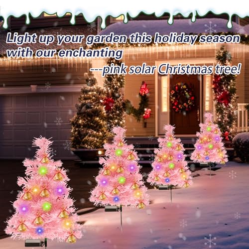 TONULAX Solar Christmas Tree Lights, Outdoor Christmas Decorations for Yard & Garden, Solar Powered Pink Color Christmas Tree Pathway Lights for Front Door & Lawn Decor (2 Pack) by TONULAX - Image 5