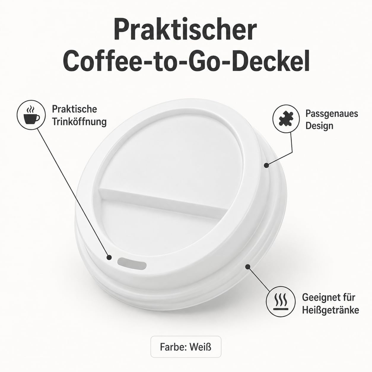 Coffee-to-Go Deckel Weiß – Ø 80mm - Trinkdeckel für Heißgetränke, Kaffee, Tee & Kakao – Stapelbare Becherdeckel für Gastronomie, Café, Büro & To-Go - Passend für unsere Kaffeebecher (200)