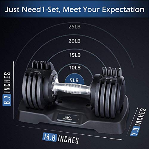 FLYBIRD Adjustable Dumbbells,25 lb Single Dumbbell for Men and Women with Anti-Slip Metal Handle,Fast Adjust Weight by Turning Handle,Black Dumbbell with Tray Suitable for Full Body Workout Fitness