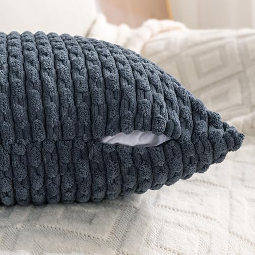 Set of 4 Grey Blue Decorative Throw Pillow Covers 12x20 Inch Corduroy Pillow Covers for Bed Couch Sofa Living Room Soft Cushion Cases