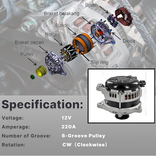 Image of FL3T10300DA Alternator 220A 12V Compatible with 2011-2017 Ford F-150 F150 | 3.5L 3.7L 6-Groove Pulley Clockwise Replace 1042110070 FL3Z10346D FL3T-10300-DA