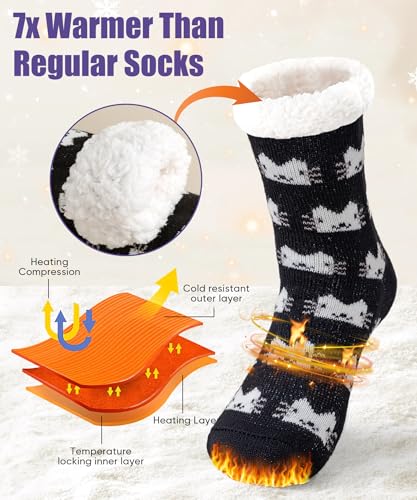 Slipper Socks For Women With Grippers Winter Warm Fleece Lined Thermal Fuzzy Socks Christmas Non Slip Home Socks2