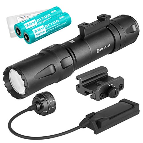 OLIGHT Odin Black 2000 Lumen Rechargeable Quick Release Rail Mount Tactical Flashlight with Two 5000mAh Batteries, Pressure Switch, and LumenTac Battery Case