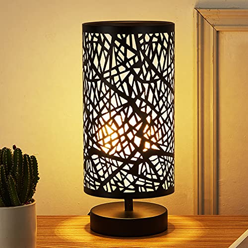 Bedside Table Lamp, Side Table Lamp for Bedroom, 3 Color Bulb Included, Small Table Lamp with Metal Shade, Nightstand Lamps for Bedroom Living Room, Dorm, Office