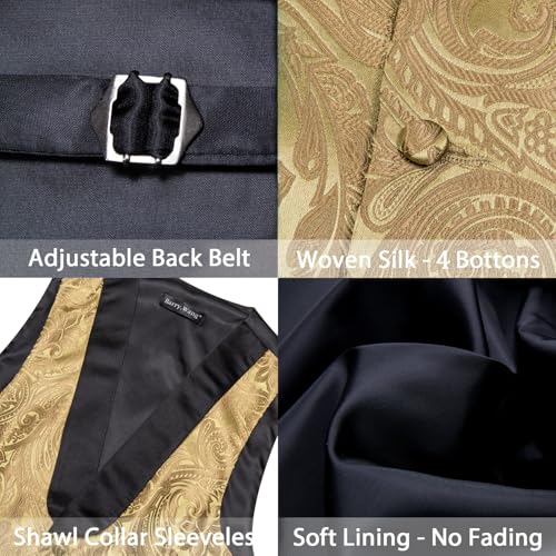 Image of Barry.Wang Mens Silk Lapel /Shawl Collar Vest Tie Sleeve Holder Set Formal /Casual Paisley Vests Wedding Tuxedo Waistcoat