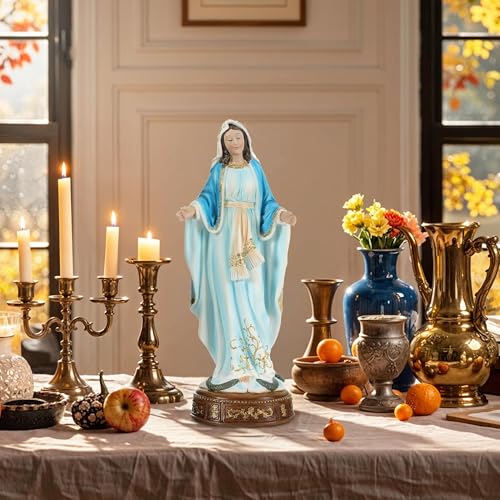 Estatua Virgen María Blanca con Azul 11.8 pulgadas miniatura 5