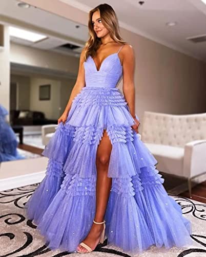 Tiered Tulle Prom Dresses for Women 2025 Glitter Ball Gown Long Formal Dress Evening Party Gowns with Slit - Image 3